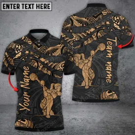 Polynesian Pattern Multi Color Bowling And Pins Multicolor Option Customized Name 3D Polo Shirt