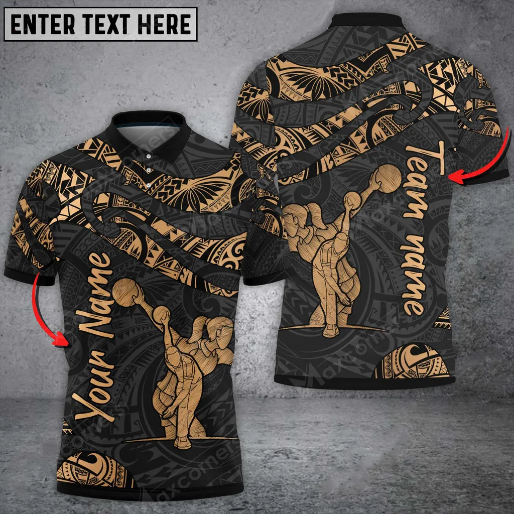 Polynesian Pattern Multi Color Bowling And Pins Multicolor Option Customized Name 3D Polo Shirt