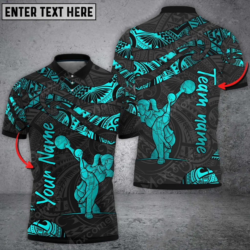 Polynesian Pattern Multi Color Bowling And Pins Multicolor Option Customized Name 3D Polo Shirt