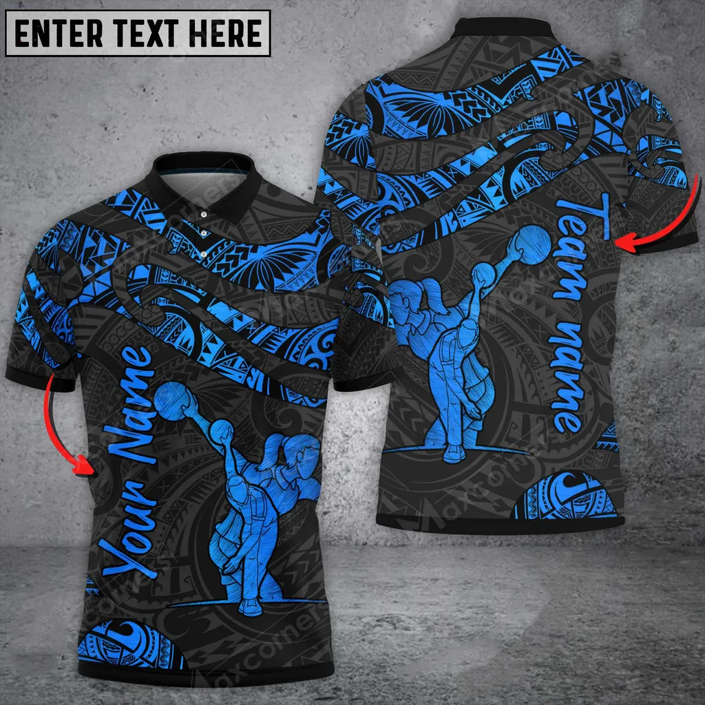 Polynesian Pattern Multi Color Bowling And Pins Multicolor Option Customized Name 3D Polo Shirt