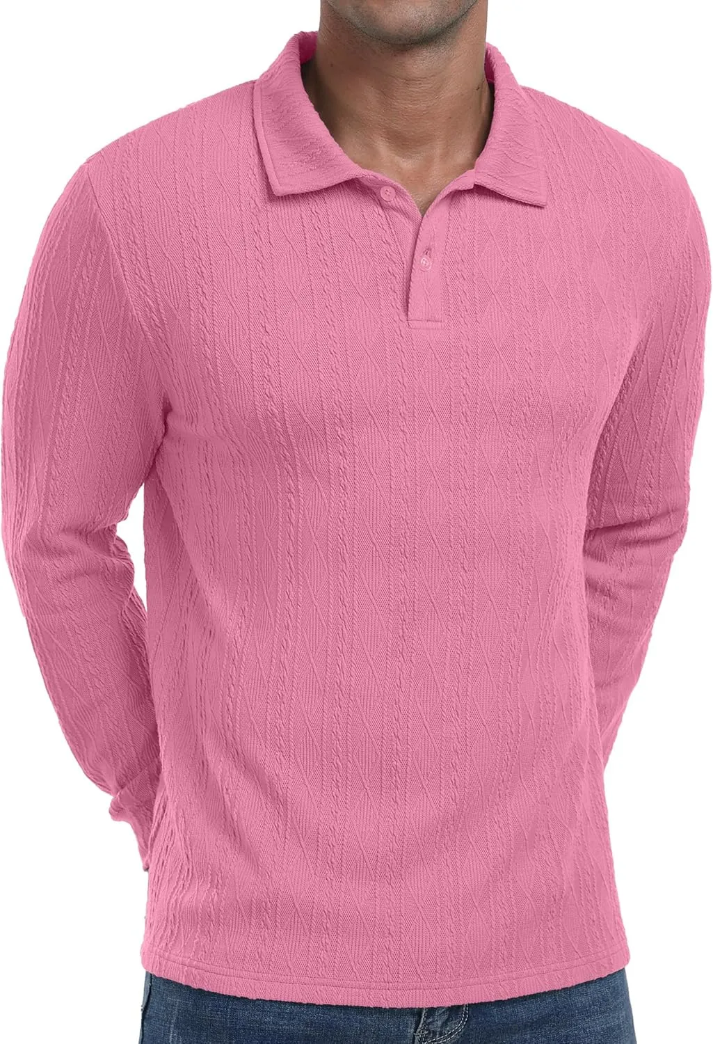 Sailwind Men's Casual Polo Shirts Twisted Button Long Sleeve Tees Collared Golf Shirt
