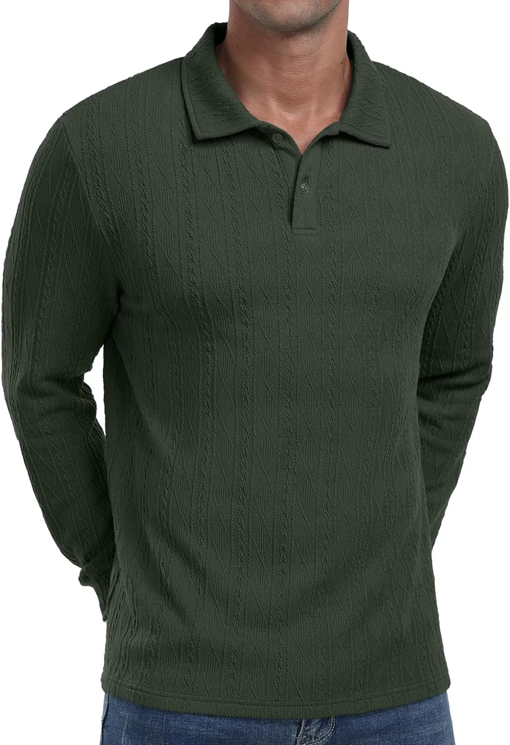 Sailwind Men's Casual Polo Shirts Twisted Button Long Sleeve Tees Collared Golf Shirt