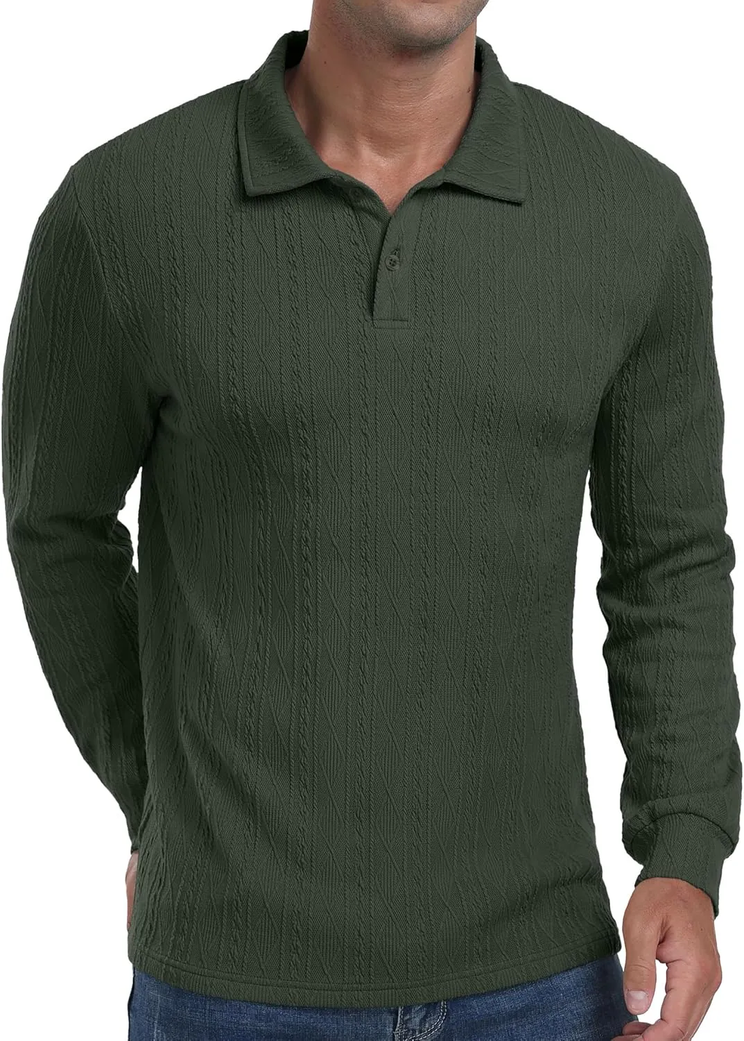 Sailwind Men's Casual Polo Shirts Twisted Button Long Sleeve Tees Collared Golf Shirt
