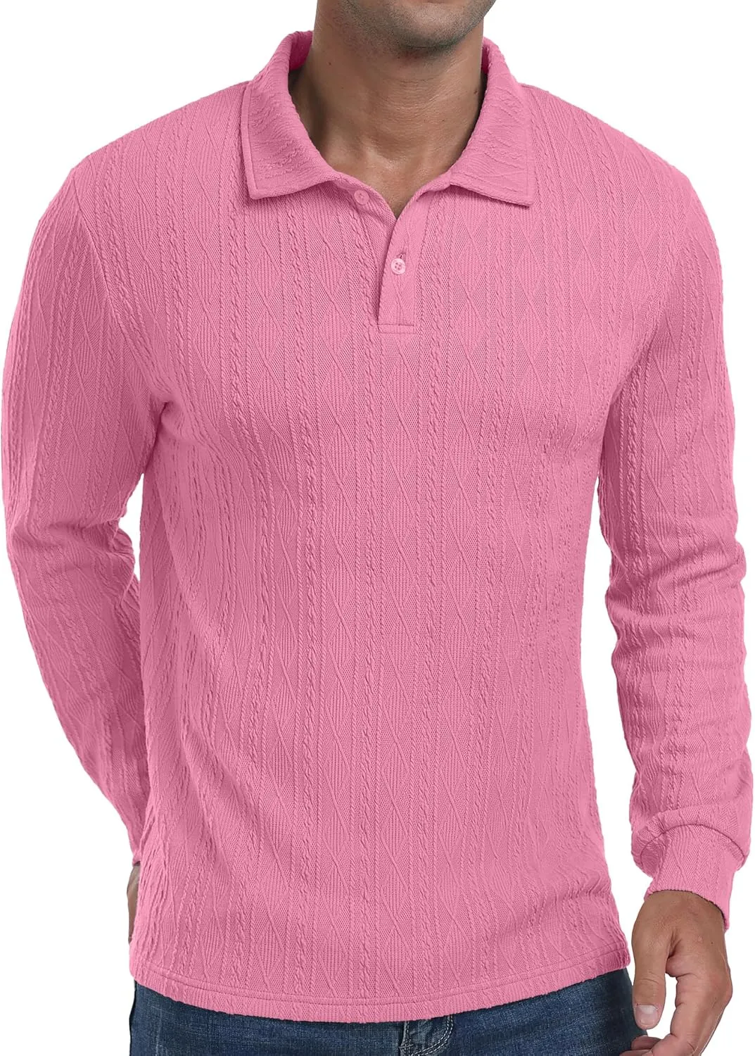 Sailwind Men's Casual Polo Shirts Twisted Button Long Sleeve Tees Collared Golf Shirt