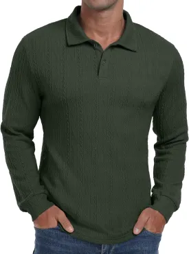 Sailwind Men's Casual Polo Shirts Twisted Button Long Sleeve Tees Collared Golf Shirt