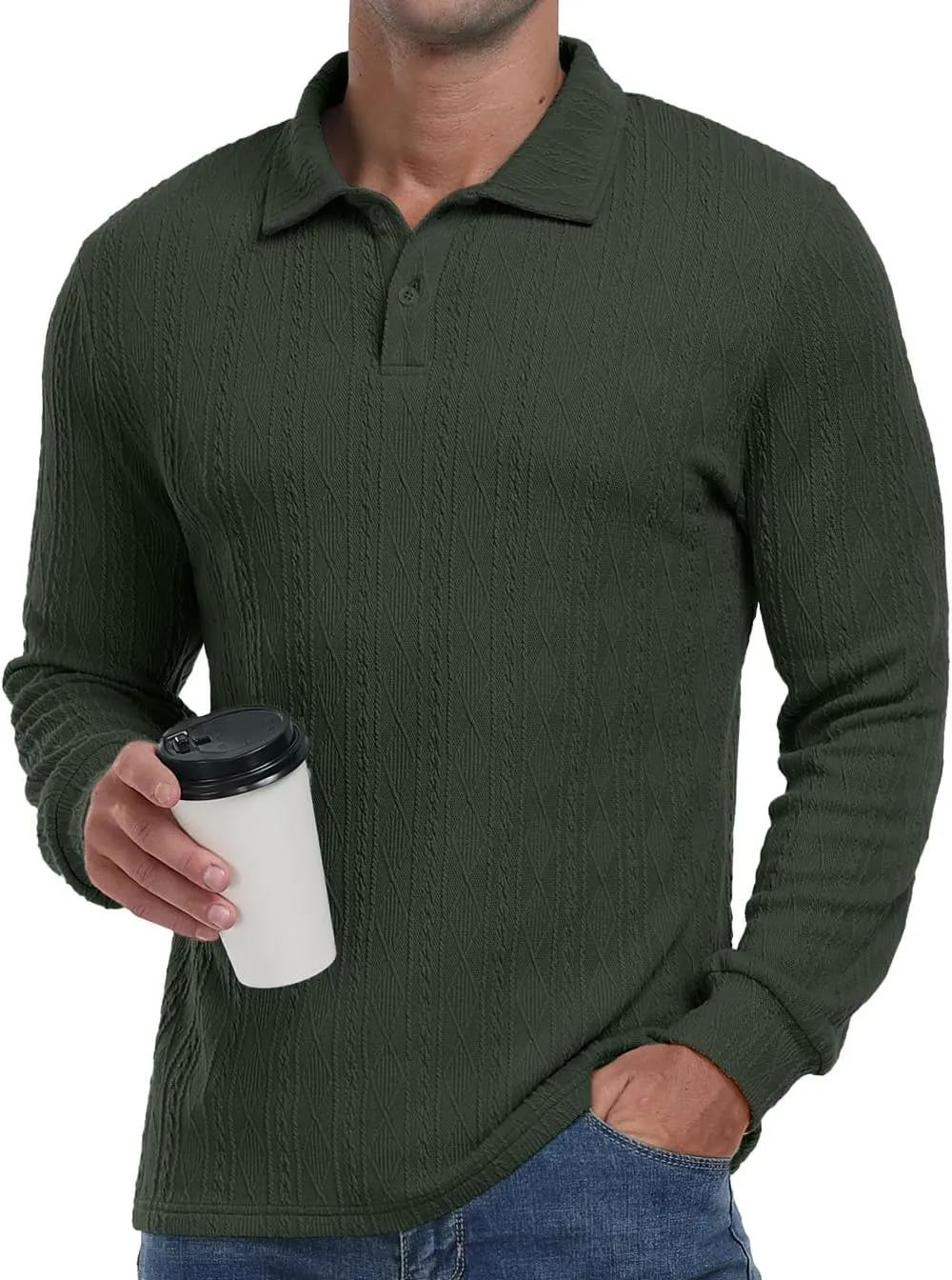 Sailwind Men's Casual Polo Shirts Twisted Button Long Sleeve Tees Collared Golf Shirt