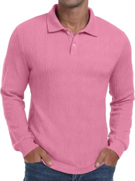 Sailwind Men's Casual Polo Shirts Twisted Button Long Sleeve Tees Collared Golf Shirt