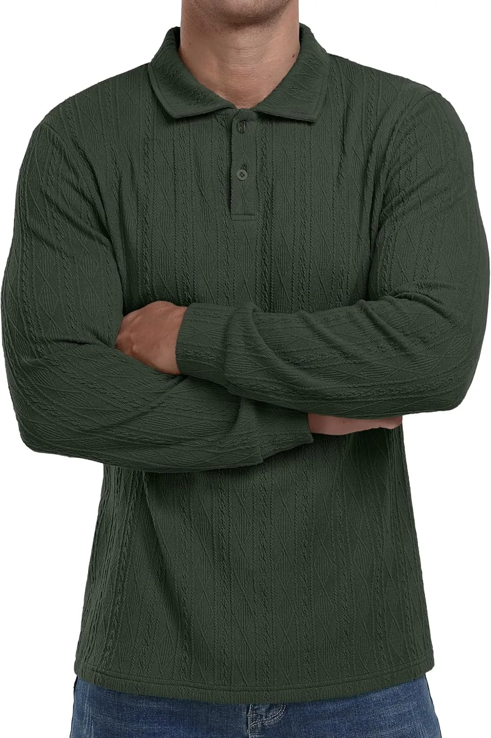 Sailwind Men's Casual Polo Shirts Twisted Button Long Sleeve Tees Collared Golf Shirt