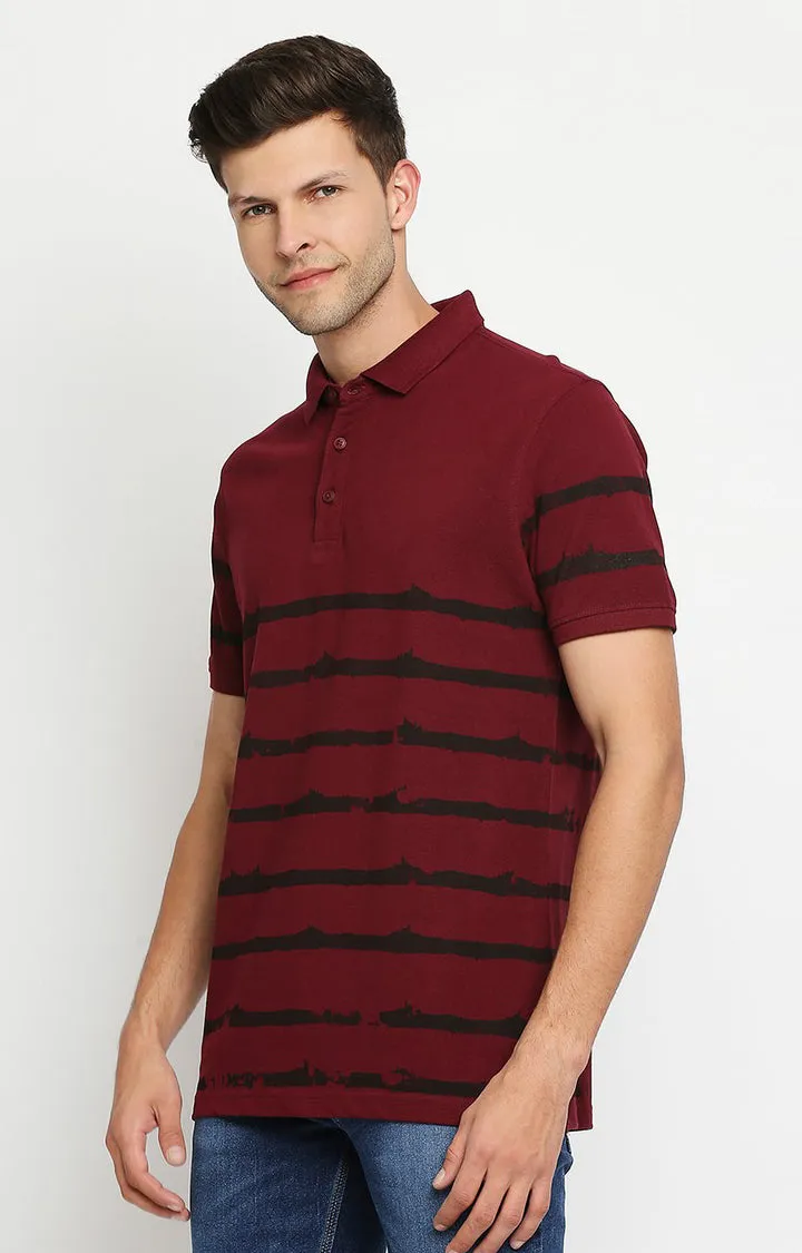 Spykar Men Maroon Cotton Slim Fit Round Neck Polo T-Shirt
