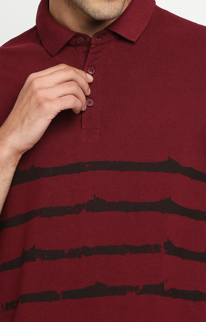 Spykar Men Maroon Cotton Slim Fit Round Neck Polo T-Shirt