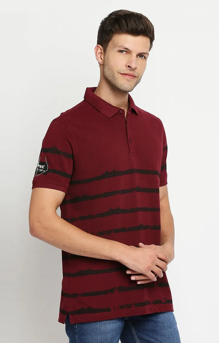 Spykar Men Maroon Cotton Slim Fit Round Neck Polo T-Shirt