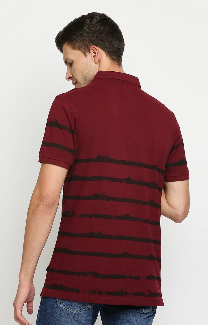Spykar Men Maroon Cotton Slim Fit Round Neck Polo T-Shirt