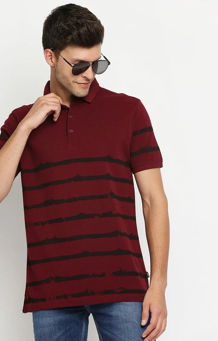 Spykar Men Maroon Cotton Slim Fit Round Neck Polo T-Shirt