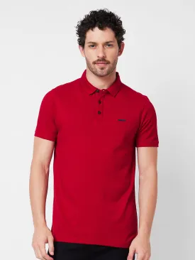 Spykar Polo Collar Half Sleeves Red T-Shirt  For Men