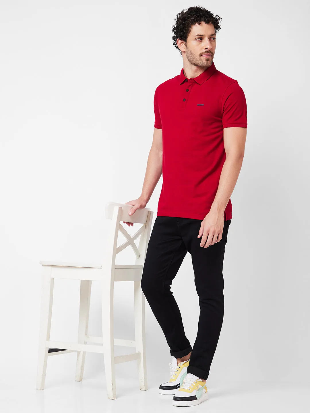 Spykar Polo Collar Half Sleeves Red T-Shirt  For Men