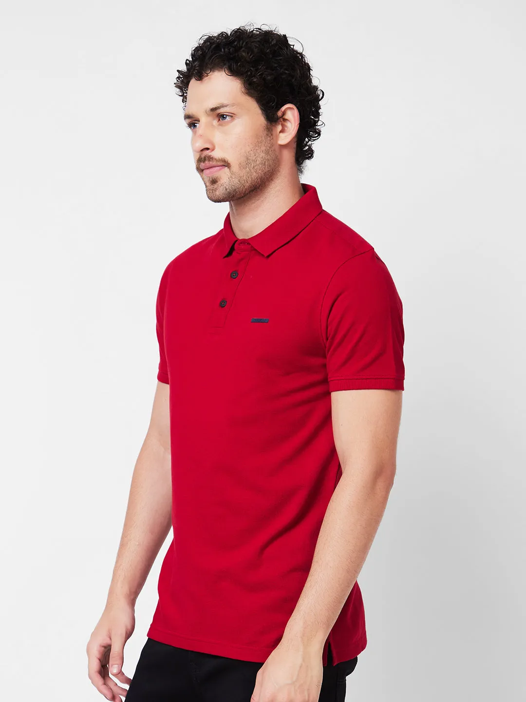 Spykar Polo Collar Half Sleeves Red T-Shirt  For Men