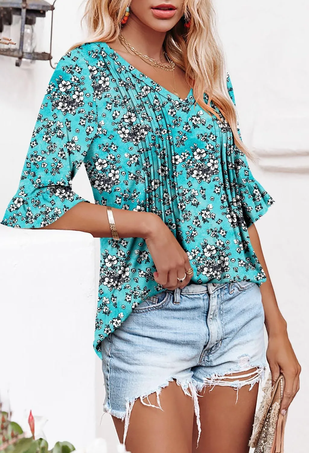 StunShow Womens Blouses Short Sleeve Summer Shirts Tunic Tops for Women Floral Women Tops Dressy Casual