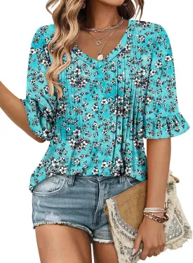 StunShow Womens Blouses Short Sleeve Summer Shirts Tunic Tops for Women Floral Women Tops Dressy Casual