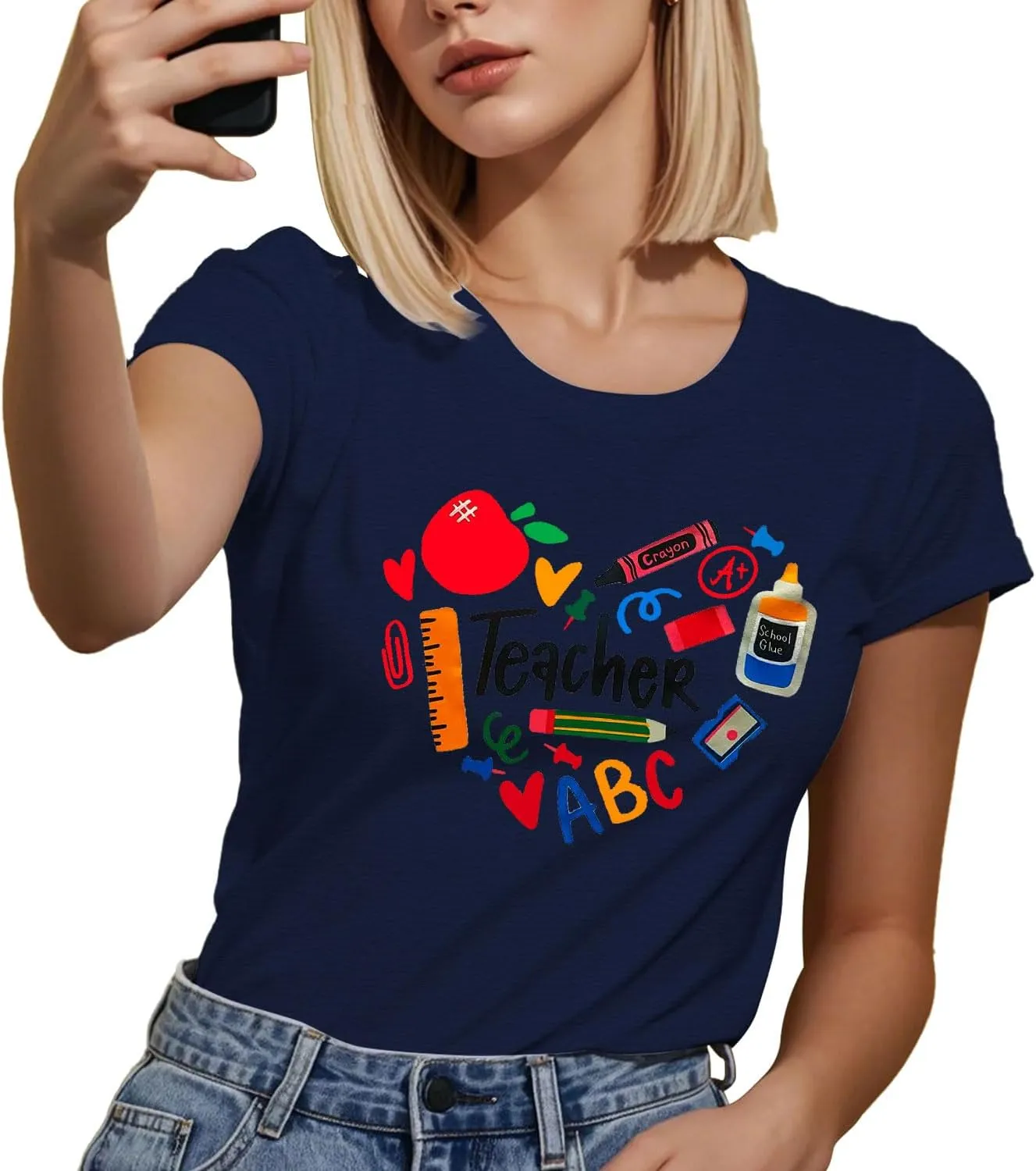 Teacher Shirts for Women Heart T-Shirt Women Teacher Appreciation Tee Teaching Support Tops