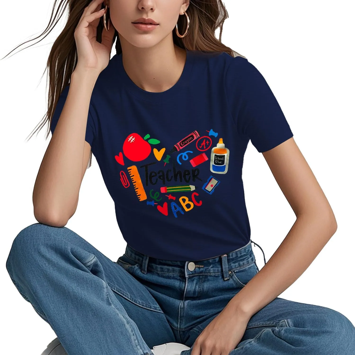 Teacher Shirts for Women Heart T-Shirt Women Teacher Appreciation Tee Teaching Support Tops