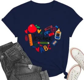 Teacher Shirts for Women Heart T-Shirt Women Teacher Appreciation Tee Teaching Support Tops