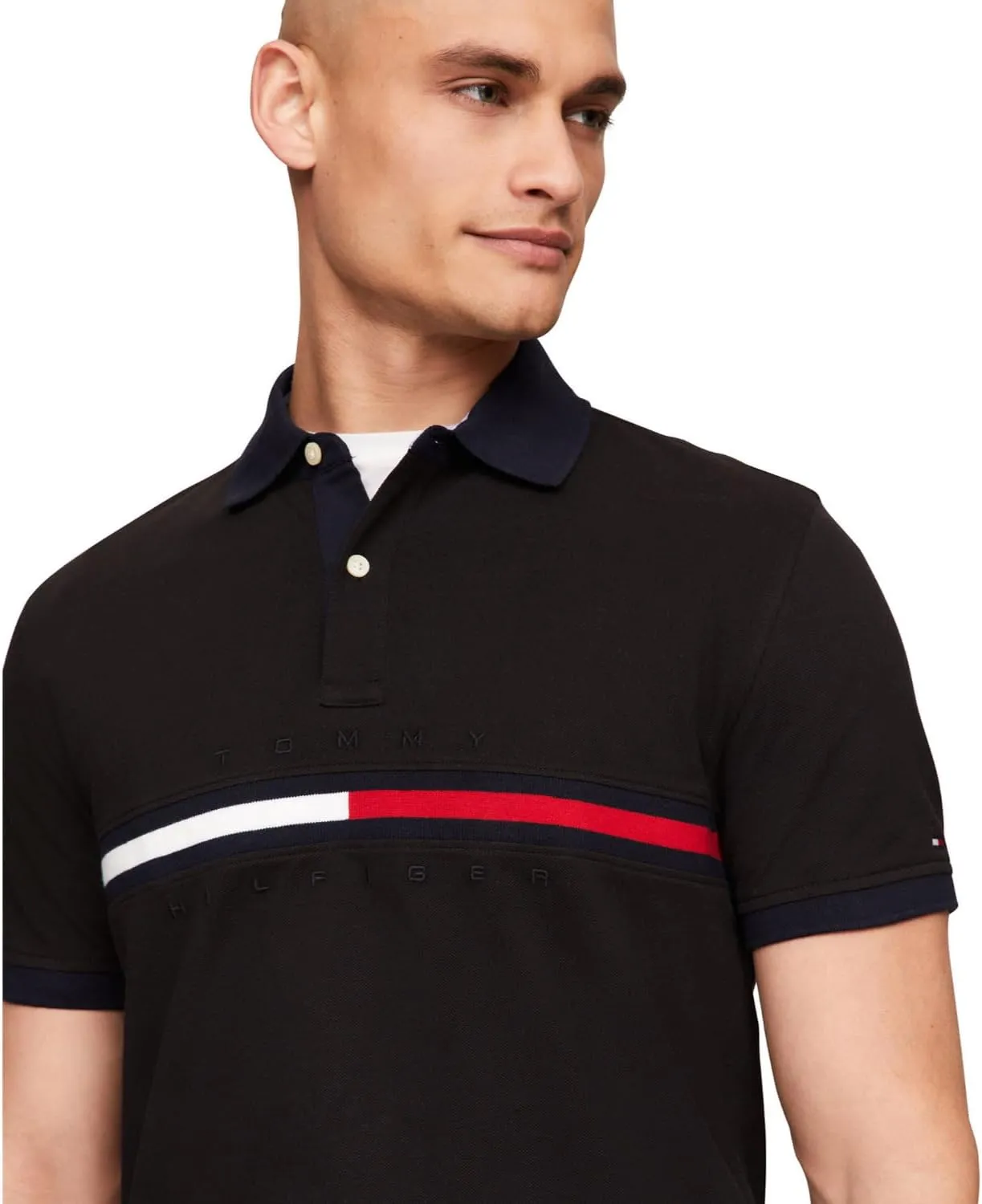 Tommy Hilfiger Men's Short Sleeve Cotton Pique Flag Graphic Polo Shirt in Custom Fit