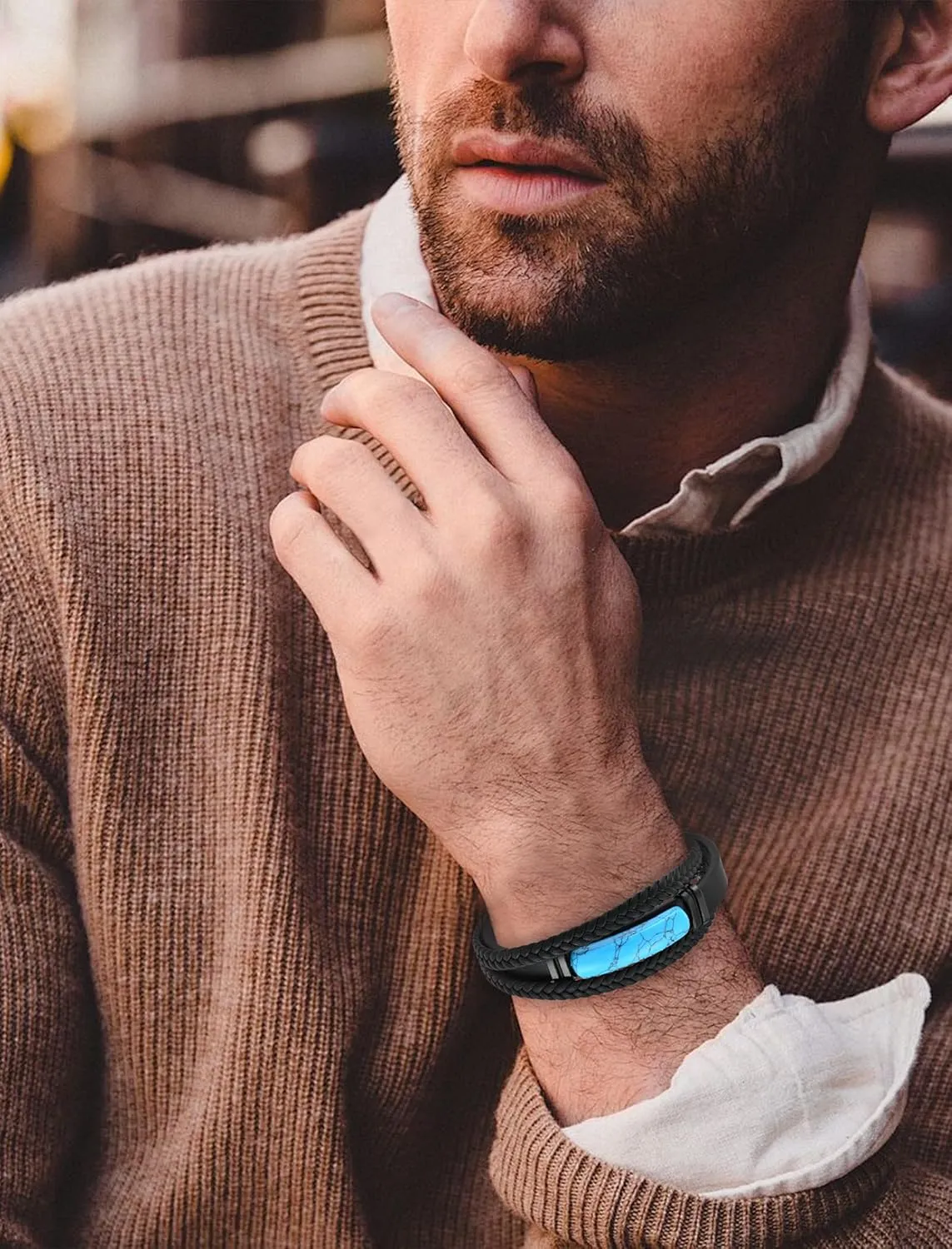 Turquoise Bracelet for Men Leather Men Bracelet