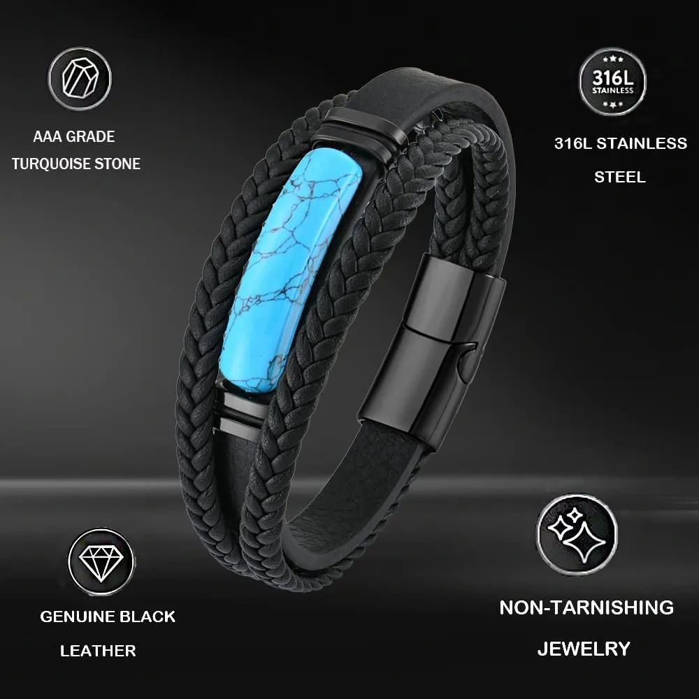 Turquoise Bracelet for Men Leather Men Bracelet