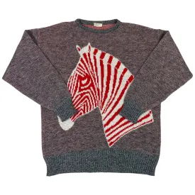Vintage 90s Grey Red White Zebra Graphic Crew Neck Jumper 12 14 M