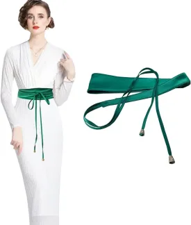 Woman Belt Strap Wide Waist Satin Obi For Dress Bowknot Self Tie Wrap Around Obi Waist Band Cinch Waist Belt
