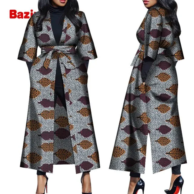Women African Print Belted Long Coat