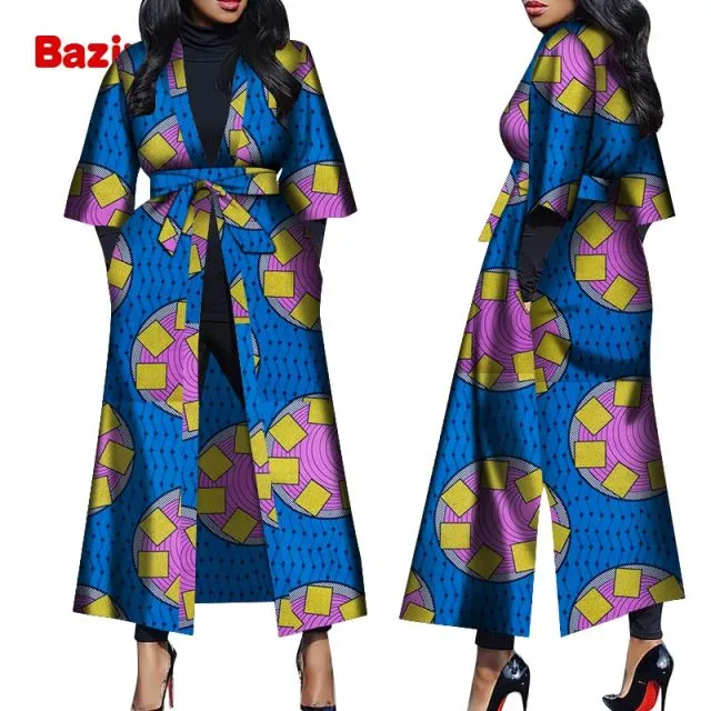 Women African Print Belted Long Coat