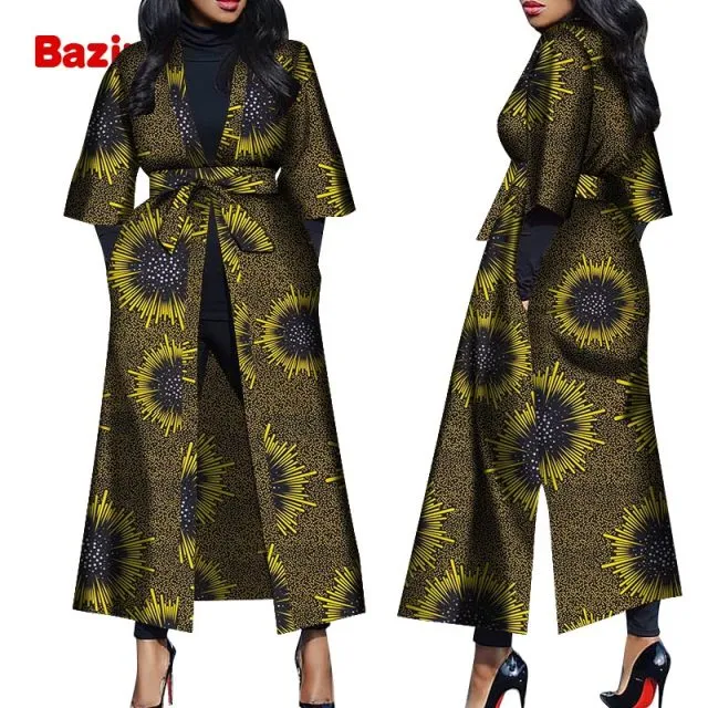 Women African Print Belted Long Coat