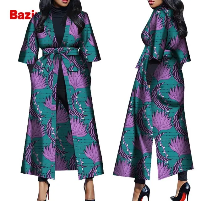 Women African Print Belted Long Coat