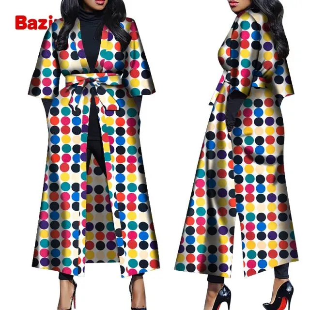Women African Print Belted Long Coat