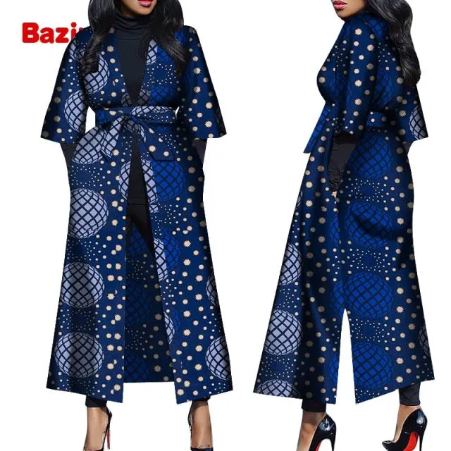 Women African Print Belted Long Coat