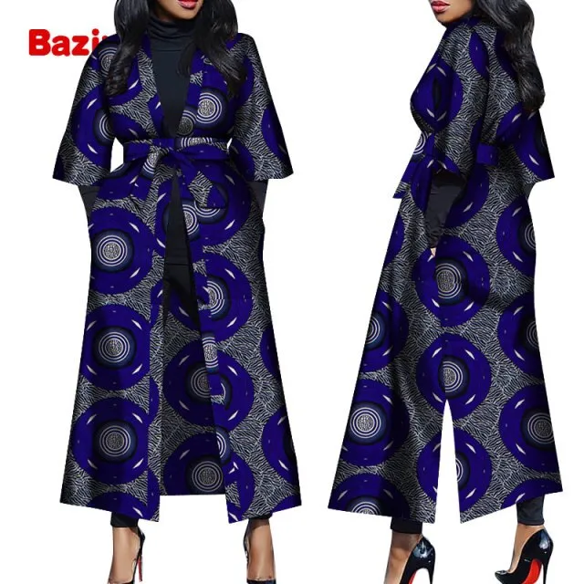 Women African Print Belted Long Coat