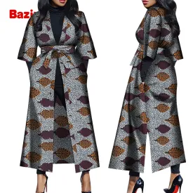 Women African Print Belted Long Coat