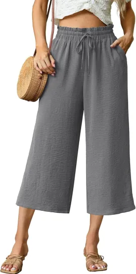 Womens Wide Leg High Waisted with Tie Belt Pockets Summer 2025 Vacation Pants